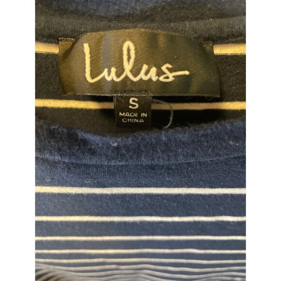 Lulu's Navy White Striped Short Sleeve Crew Neck Top SZ Small - Picture 4 of 8